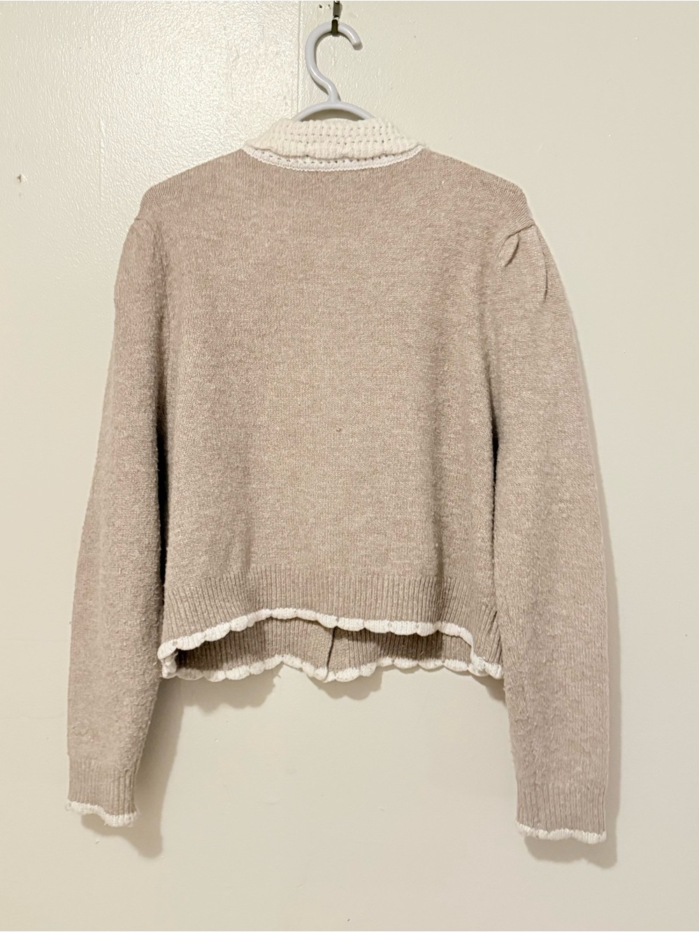 Beige Knit Button-Up Sweater with Contrast Collar - Picture 2 of 4